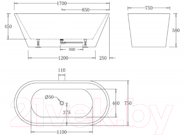 Ванна акриловая BelBagno BB61-1700-W0