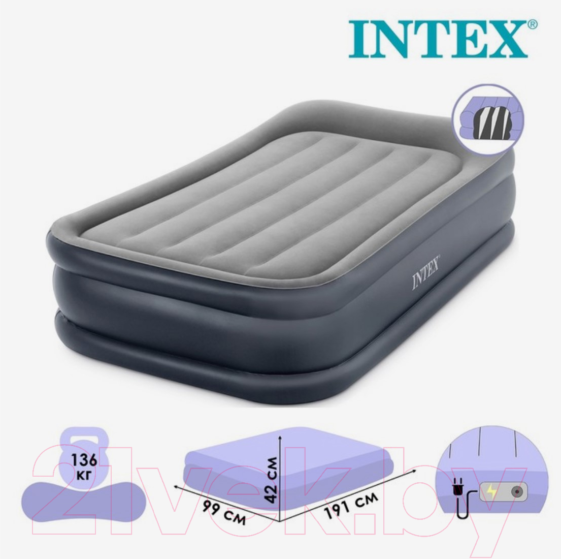 Надувная кровать Intex Twin Deluxe Pillow Rest 64132ND