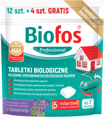Биоактиватор Biofos Professional таблетки для септиков и очистительных станций (12шт+4шт)