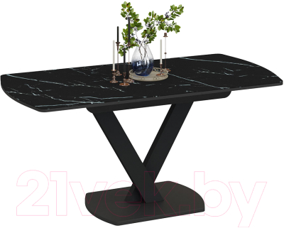 Обеденный стол ТриЯ Салерно Тип 1 (черный муар/стекло черный мрамор)
