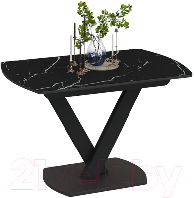 Обеденный стол ТриЯ Салерно Тип 1 (черный муар/стекло черный мрамор)