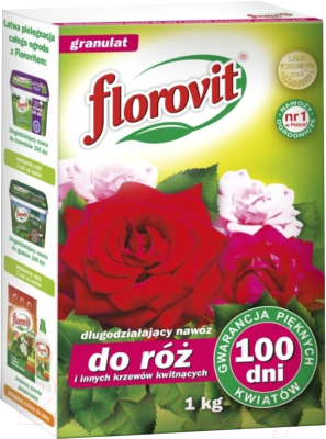Удобрение Florovit Длительного действия для роз и др. цветущих кустарников 100 дней (1кг,коробка)
