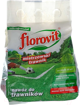 Удобрение Florovit Для газона с добавкой железа гранулированное (1кг, мешок)