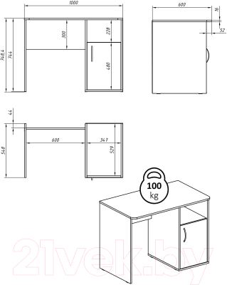 Изображение товара Письменный стол Skyland CD 1059 100x60x75 (дуб сонома светлый)