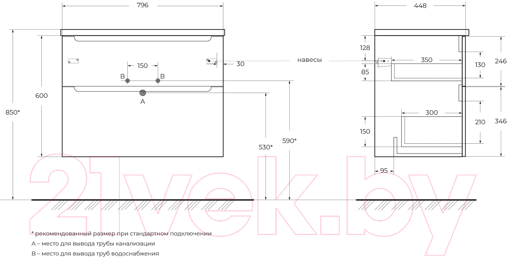 Тумба под умывальник BelBagno ETNA-H60-800-2C-SO-BL-P