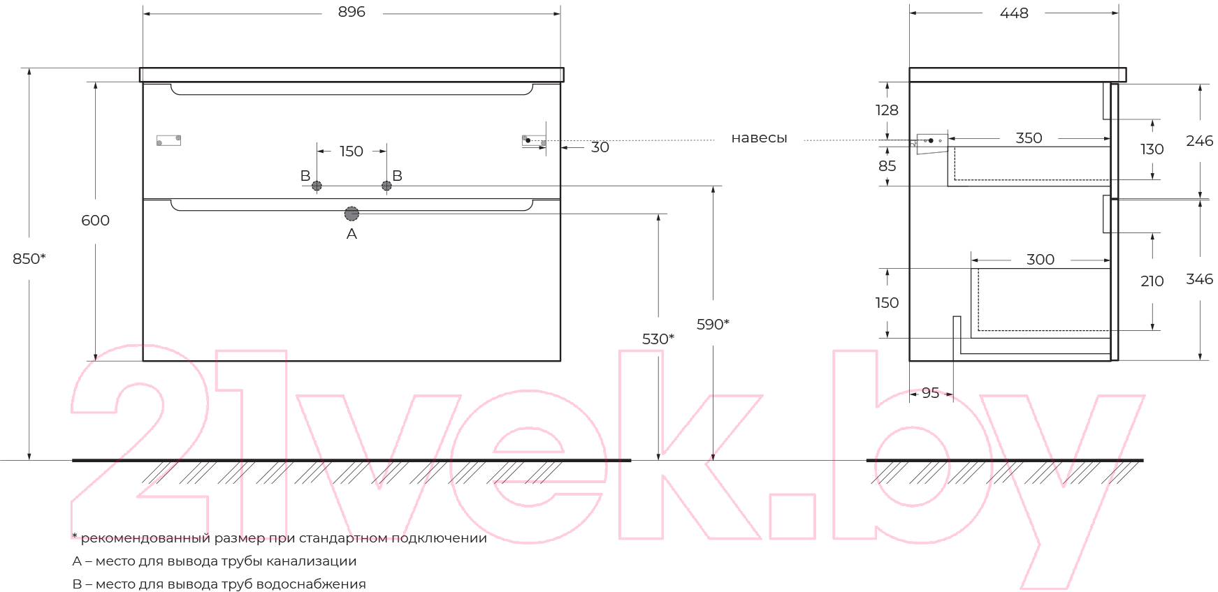 Тумба под умывальник BelBagno ETNA-H60-900-2C-SO-BL-P