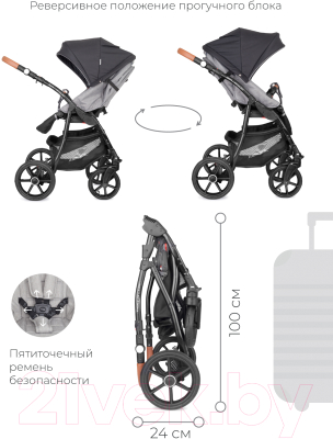 Детская универсальная коляска Riko Basic Bella Lux 3 в 1 (02/серый)