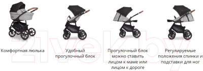 Детская универсальная коляска Riko Basic Bella Lux 3 в 1 (01/темно-серый)
