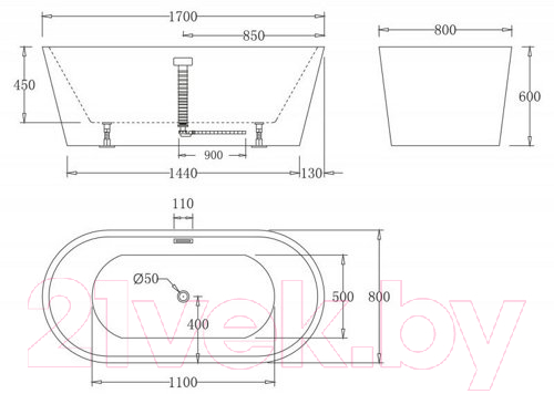 Ванна акриловая BelBagno BB71-1700-W0