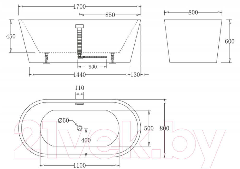 Ванна акриловая BelBagno BB71-1700-NERO-W0