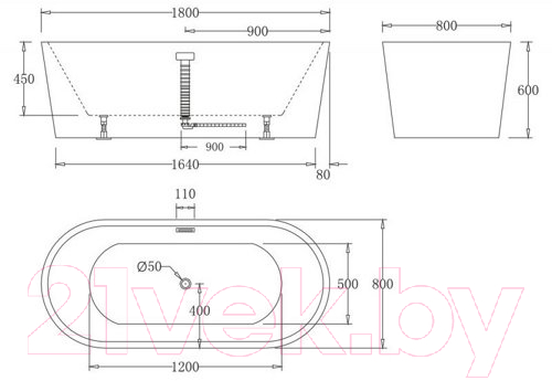 Ванна акриловая BelBagno BB71-1800-W0