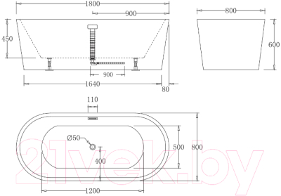 Ванна акриловая BelBagno BB71-1800-NERO-W0