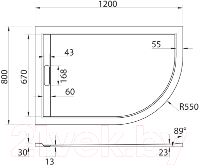 Душевой поддон Cezares TRAY-AS-RH-120/80-30-W-L