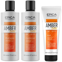 Набор косметики для волос Epica Professional Amber Shine Organic Шампунь+Кондиционер+Маска (250мл+250мл+250мл) - 