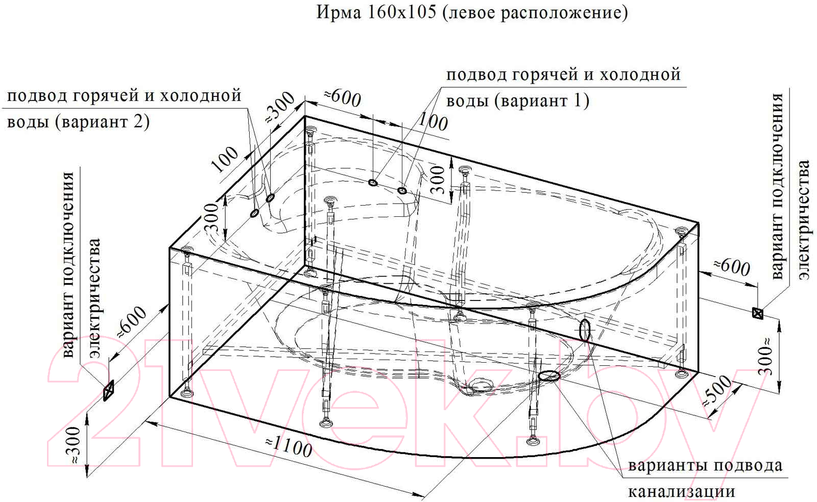 Ванна акриловая Vannesa Ирма 160x105 L / 2-01-0-1-1-229