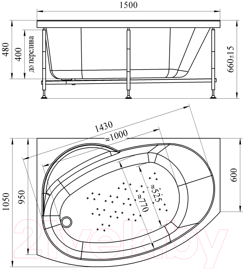 Ванна акриловая Vannesa Монти 150x105 L / 2-01-0-1-1-213