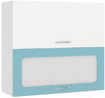 Шкаф навесной для кухни Кортекс-мебель Корнелия Мара ВШ80-2г1ст (белый/голубой)