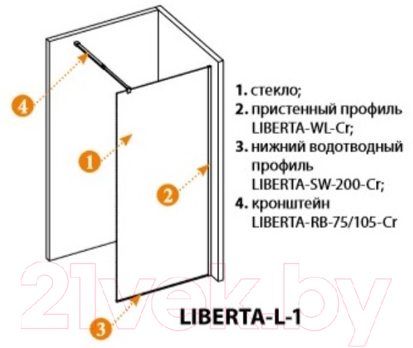 Душевая стенка Cezares LIBERTA-L-1-70-C-Cr — фото 4