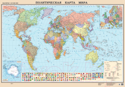 Настенная карта Белкартография Политическая 138x96 см (ламинированная с держателями)