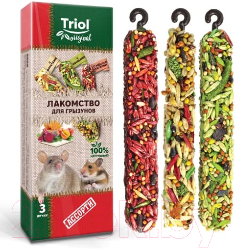 Лакомство для грызунов Triol Original для грызунов ассорти / 40161013 (3шт, 75г) — фото 3