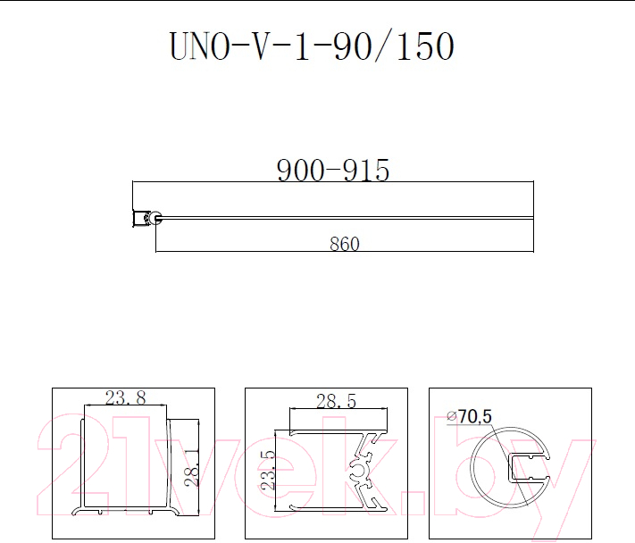 Стеклянная шторка для ванны BelBagno UNO-V-1-90/150-C-Cr — фото 3