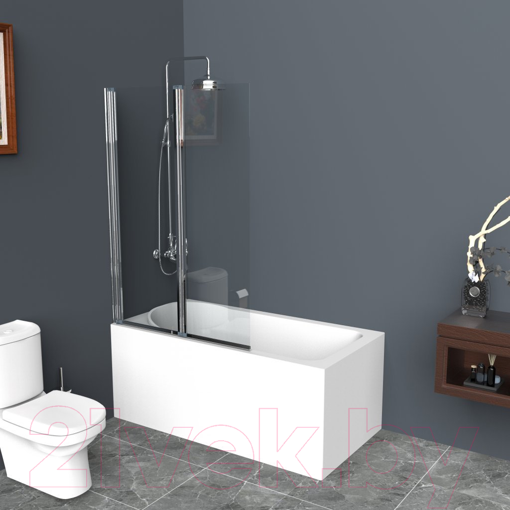 Стеклянная шторка для ванны BelBagno UNO-V-2-90/150-C-Cr — фото 2