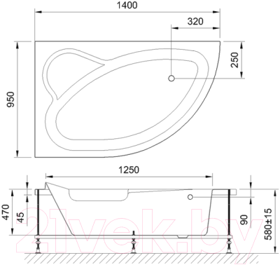 Ванна акриловая Royal Bath Alpine 140x95x58L / RB819103