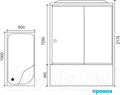 Душевая кабина Royal Bath 1000x800x2170 R / RB8100BP3-WT-R