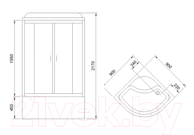 Душевая кабина Royal Bath 900x900x2170 / RB90BK2-T