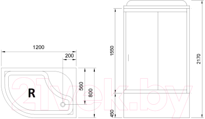 Душевая кабина Royal Bath 1200x800x2170 R / RB8120BK5-WC-CH-R