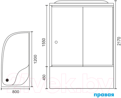 Душевая кабина Royal Bath 1200x800x2170 R / RB8120BK1-T-R