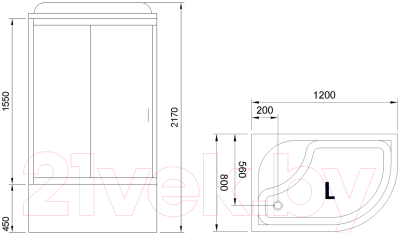 Душевая кабина Royal Bath 1200x800x2170 L / RB8120BK2-M-CH-L