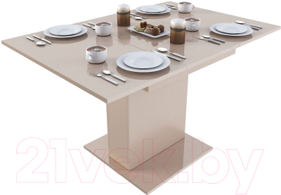 Обеденный стол Slayn Turin квадратный (бежевый глянец)