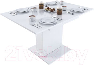 Обеденный стол Slayn Turin квадратный (белый глянец)