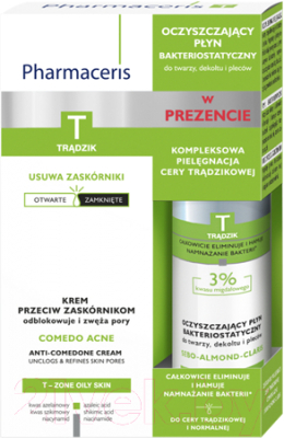 Набор косметики для лица Pharmaceris Крем T Comedo Acne+Лосьон для очищения лица декольте спины  (40мл+80мл)