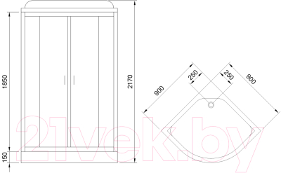 Душевая кабина Royal Bath 900x900x2170 / RB90HK2-M-CH