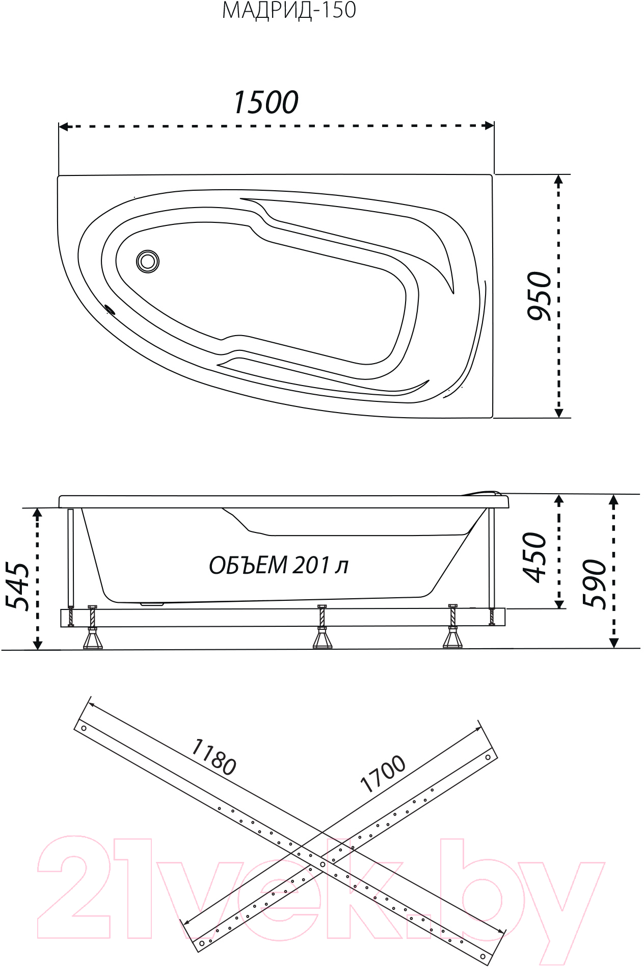 Ванна акриловая 1AcReal Мадрид 150 R