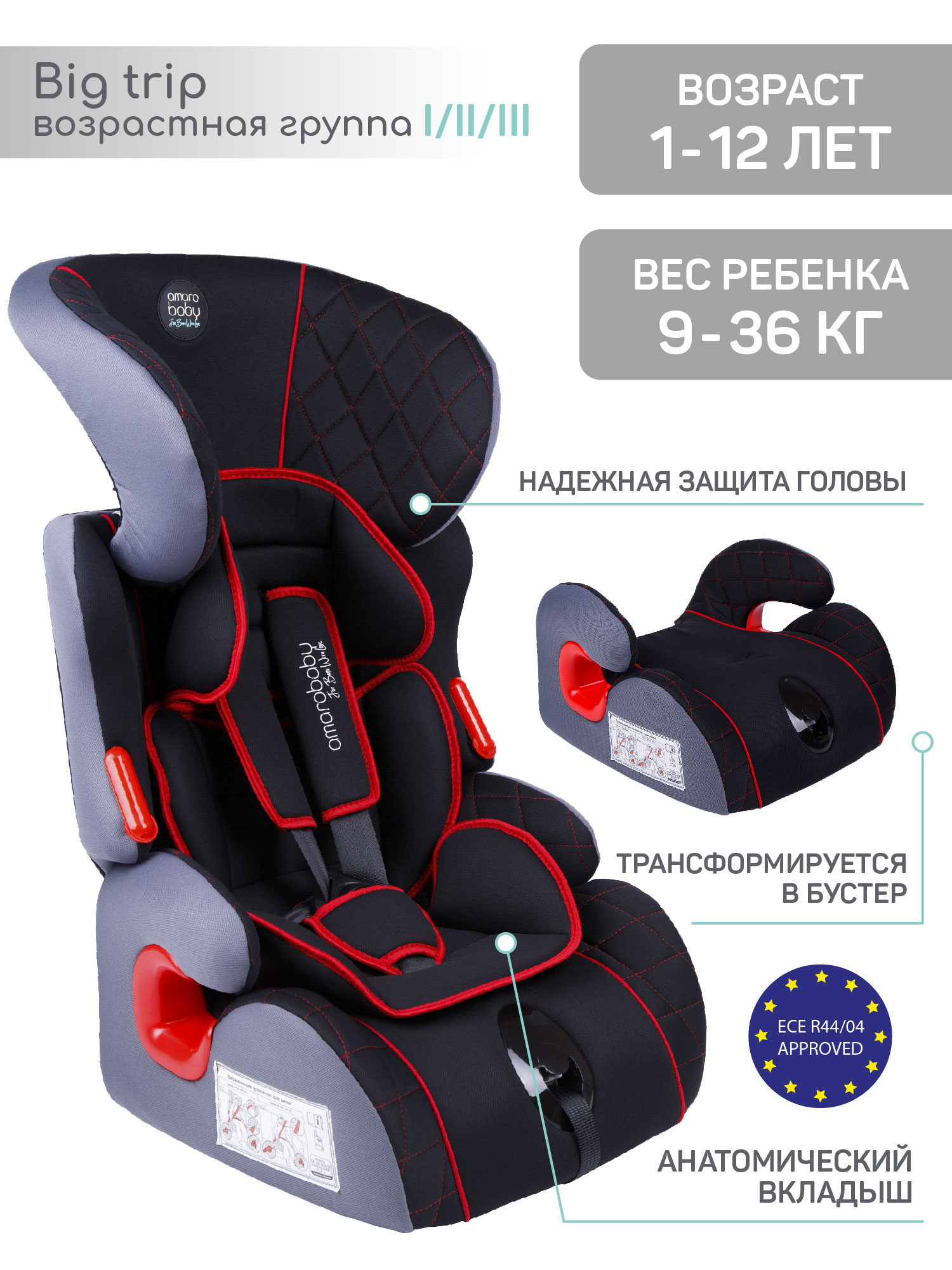 Автокресло Amarobaby Big Trip / AB212006BTChK/09 (черный/красный)