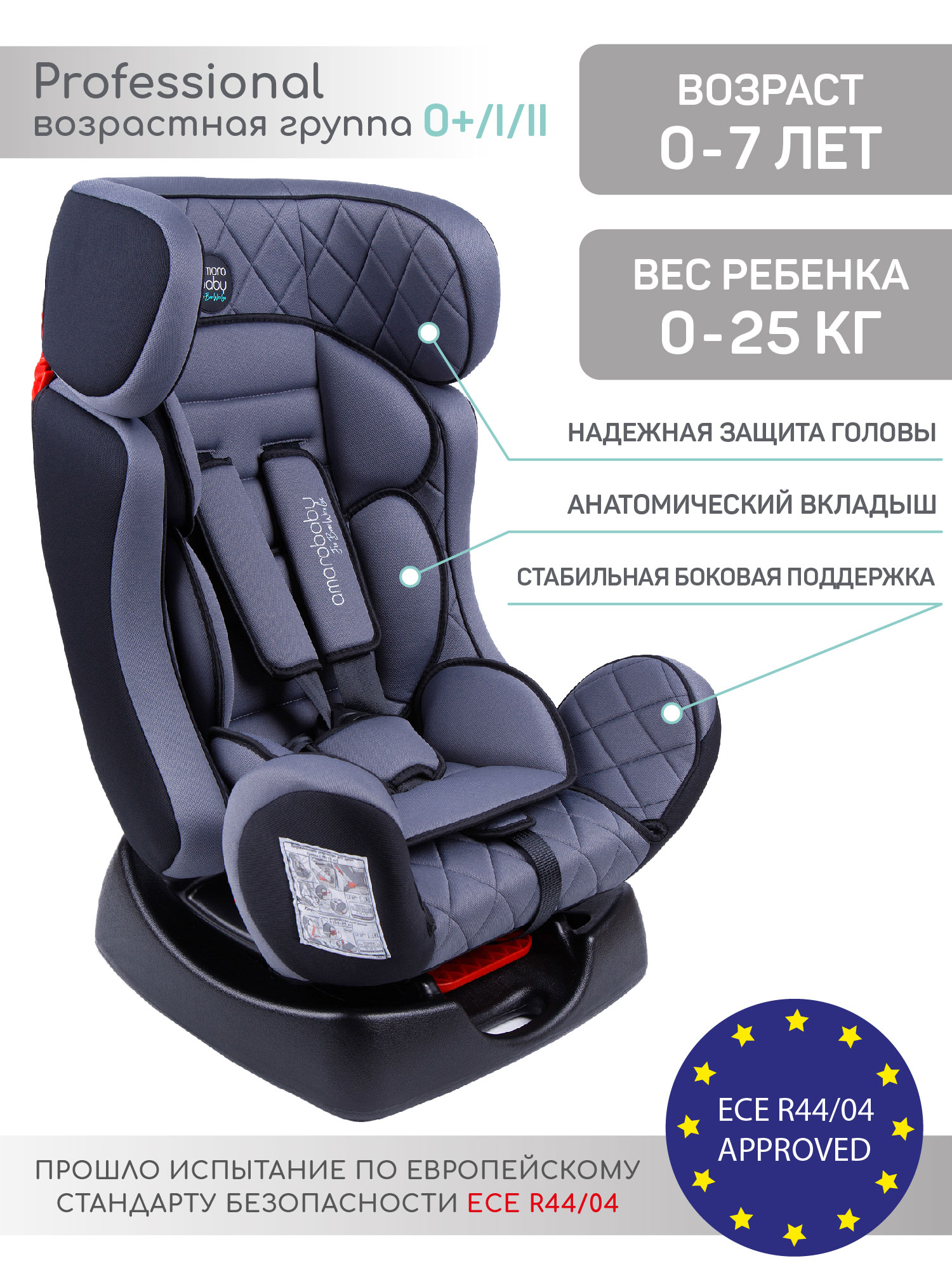 Автокресло Amarobaby Professional / AB212005PSCh/11 (серый/черный)