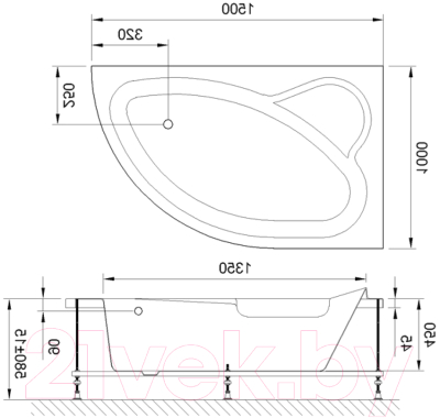 Ванна акриловая Royal Bath Alpine 150x100x58R (с экраном)