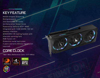 Видеокарта Gigabyte GeForce RTX 3060 Aorus Elite 12GB Rev.2.0 (GV-N3060AORUS E-12GD)
