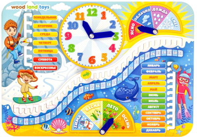 Развивающая игрушка WoodLand Toys Часы-календарь Увлечения / 94106