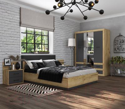 Комплект мебели для спальни Интерлиния Loft-1 Спальня-1 (дуб золотой/антрацит)
