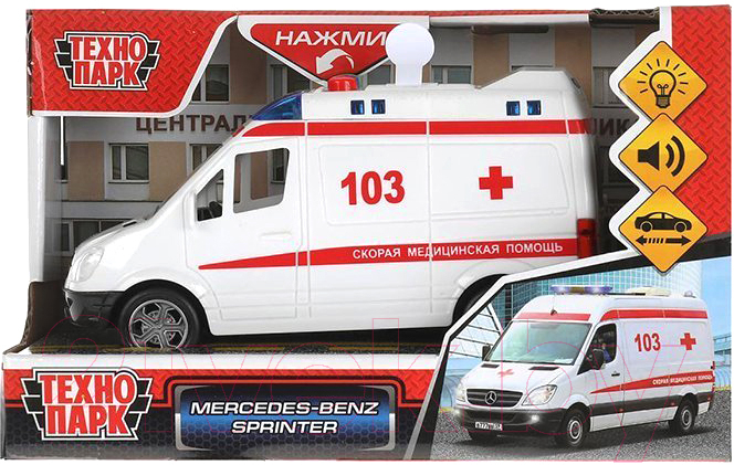 Автомобиль игрушечный Технопарк Mercedes-Benz Sprinter Скорая / SPRINTERVAN-15PLAMB-WH — фото 4
