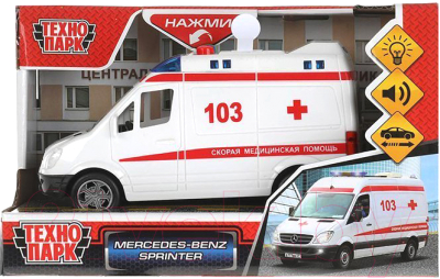 Изображение товара Автомобиль игрушечный Технопарк Mercedes-Benz Sprinter Скорая / SPRINTERVAN-15PLAMB-WH