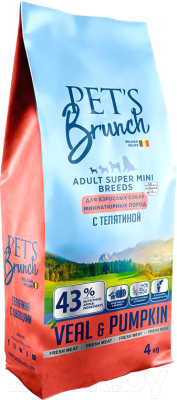 Сухой корм для собак Pet's Brunch Adult Super Mini Breeds с телятиной (4кг)