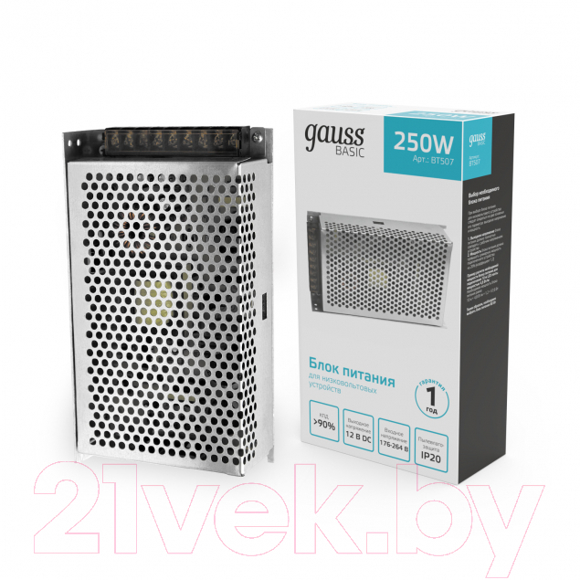 Адаптер для светодиодной ленты Gauss Basic 12V 250W IP20 1/50 / BT507 — фото 2
