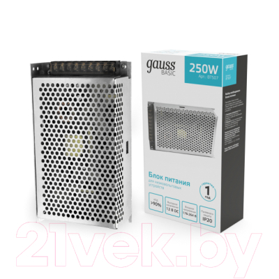Изображение товара Адаптер для светодиодной ленты Gauss Basic 12V 250W IP20 1/50 / BT507