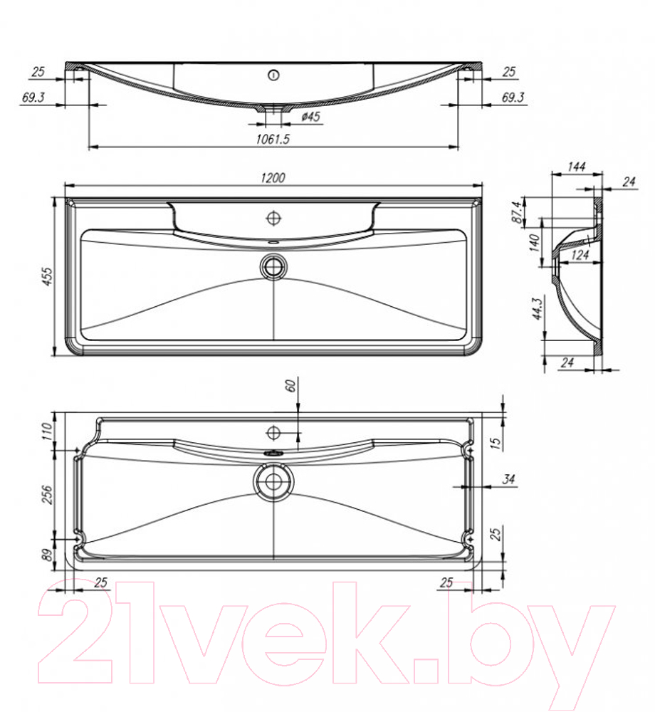 Умывальник BelBagno BB1200/455-LV-MR-ALR