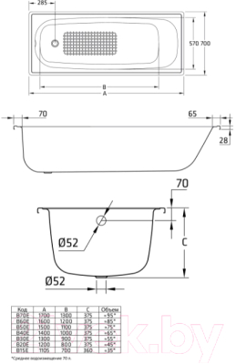 Ванна стальная BLB Europa 105x70 (с ножками)